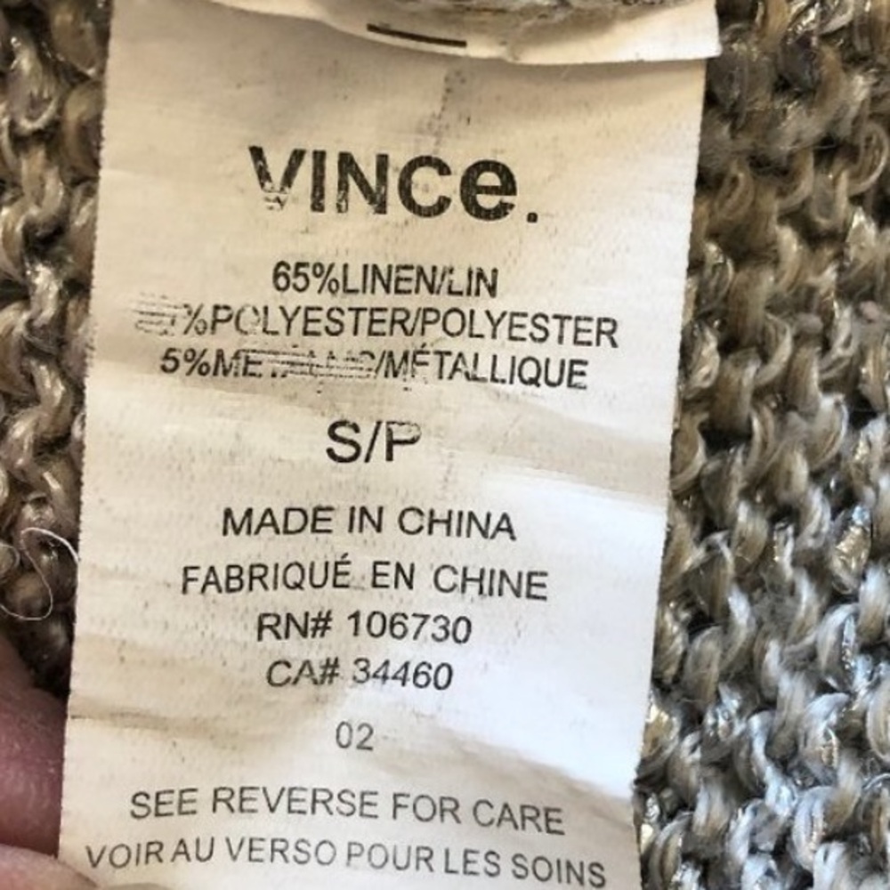 VINCE Linen-Blend V-Neck Silver Metallic Sweater S - Picture 5 of 6